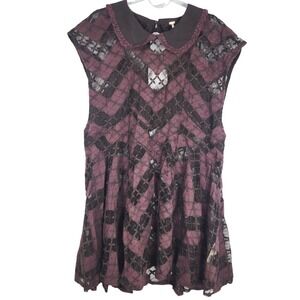 Free People Lace Whimsigoth Tunic Top Womens Small Purple Black Sheer Dark Fairy